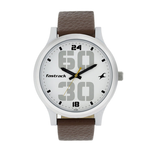 Fastrack Bold Quartz Analog White Dial Leather Strap Watch for Guys