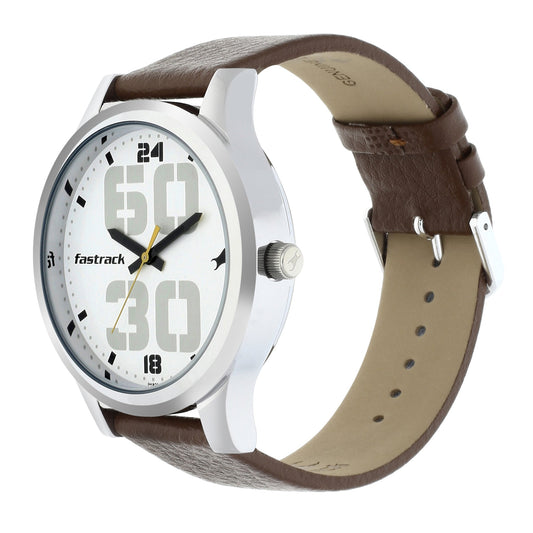 Fastrack Bold Quartz Analog White Dial Leather Strap Watch for Guys