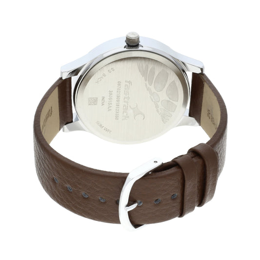 Fastrack Bold Quartz Analog White Dial Leather Strap Watch for Guys