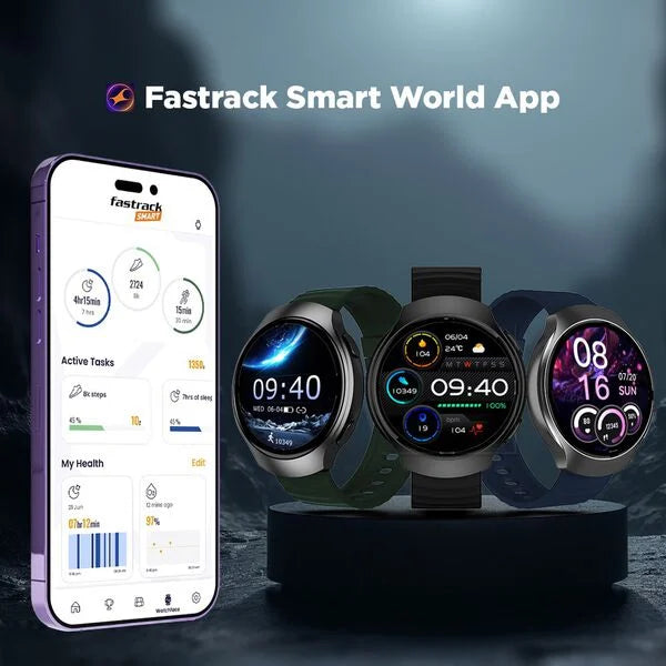 Fastrack VOX CirQ Smartwatch 3.5CM Ultra Vu Display, AI Watcface,AI Chat, 24/7 Health Suite, BT Calling, SpO2, HRM, IP68 38183PP02