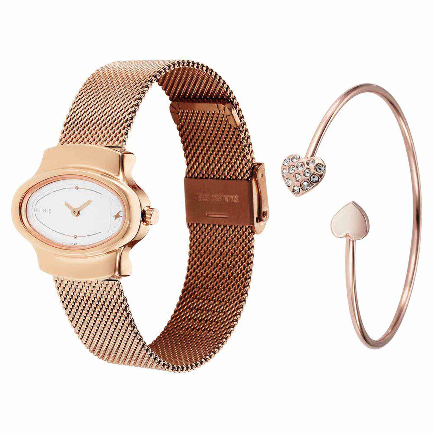 Fastrack Pulse Quartz Alog White Dial Stainless Steel Strap Watch for Girls (6004WM01)