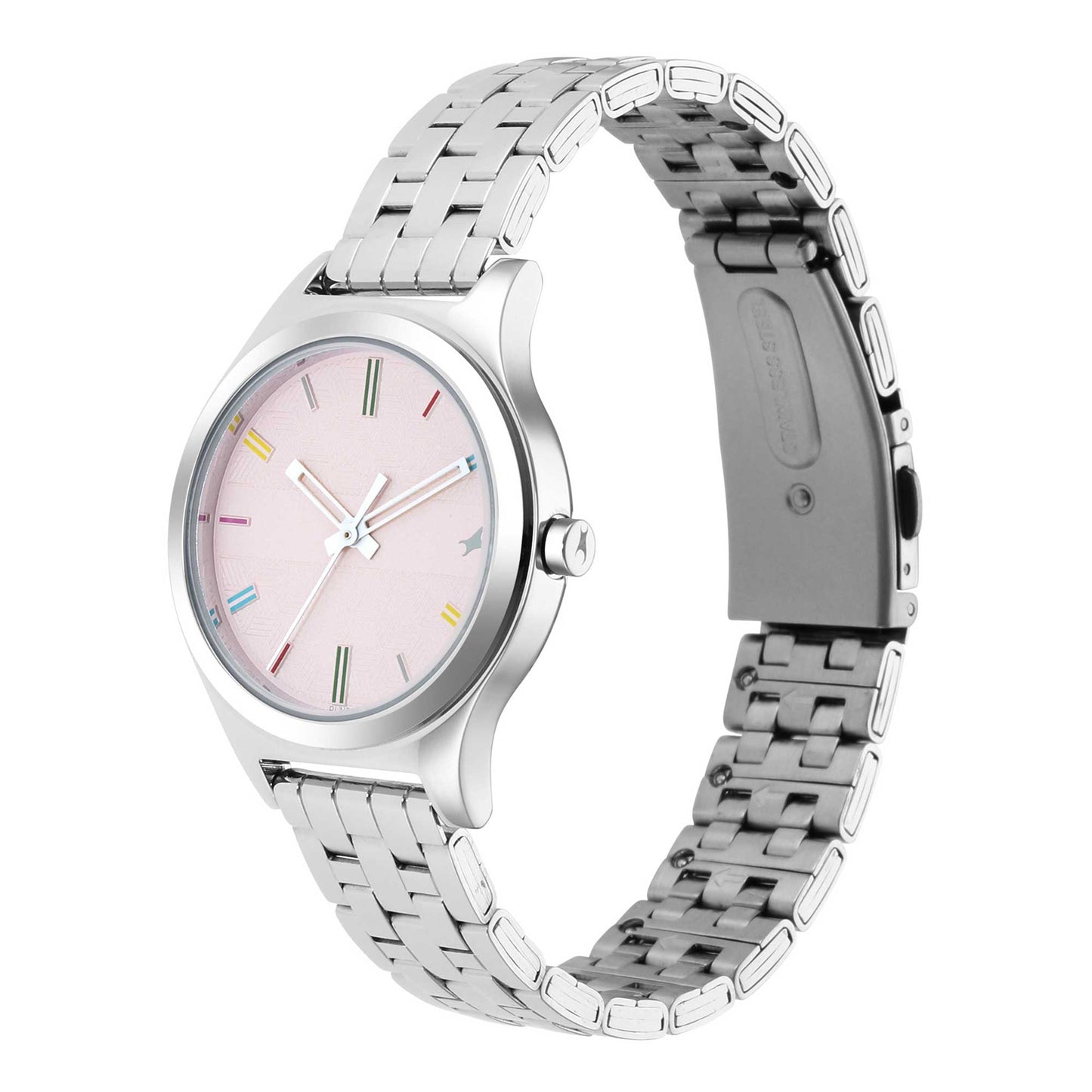 Stunners Pink Dial Silver Metal Strap Watch (6152SM04)