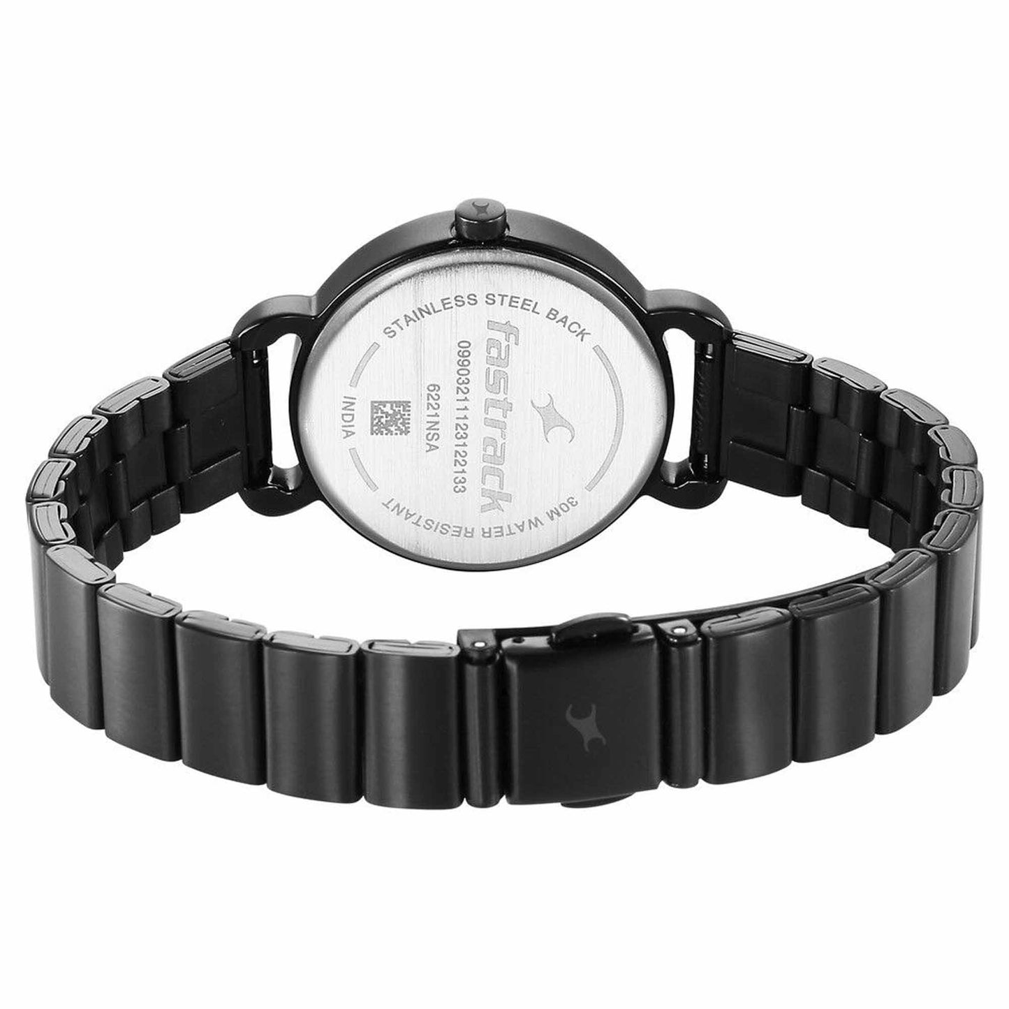 Fastrack Pulse Black Dial Stainless Steel Strap Analog Watch for Women