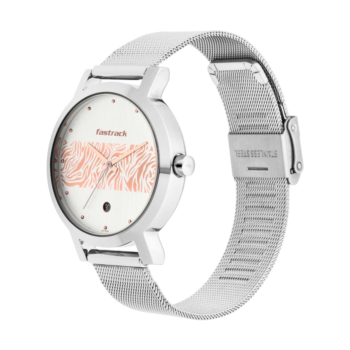 Fastrack Animal Print Watch with Silver with Rose Gold pattern on Dial (6222SM03)