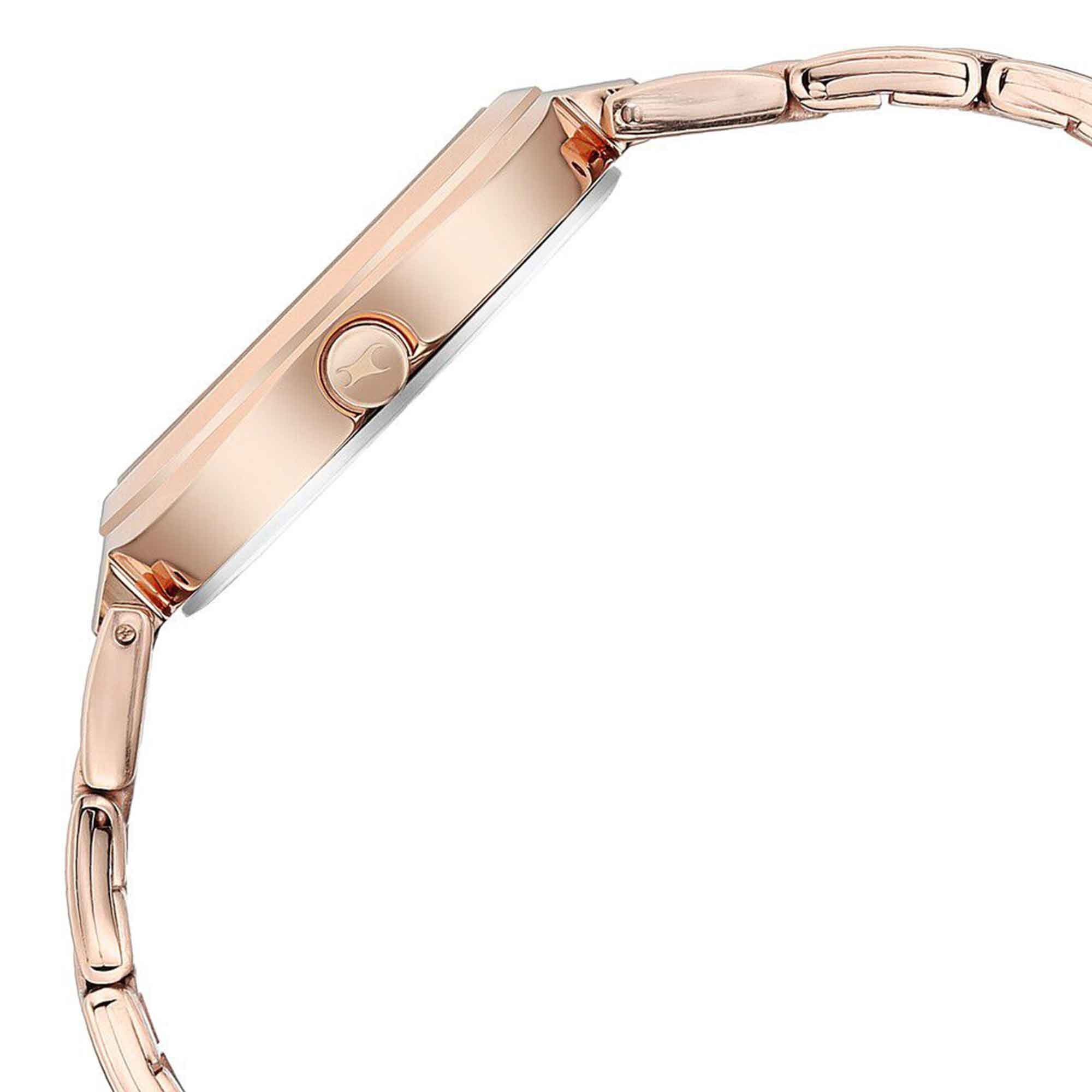 Fastrack Stunners Quartz Alog Golden Dial Stainless Steel Strap Watch for Girls