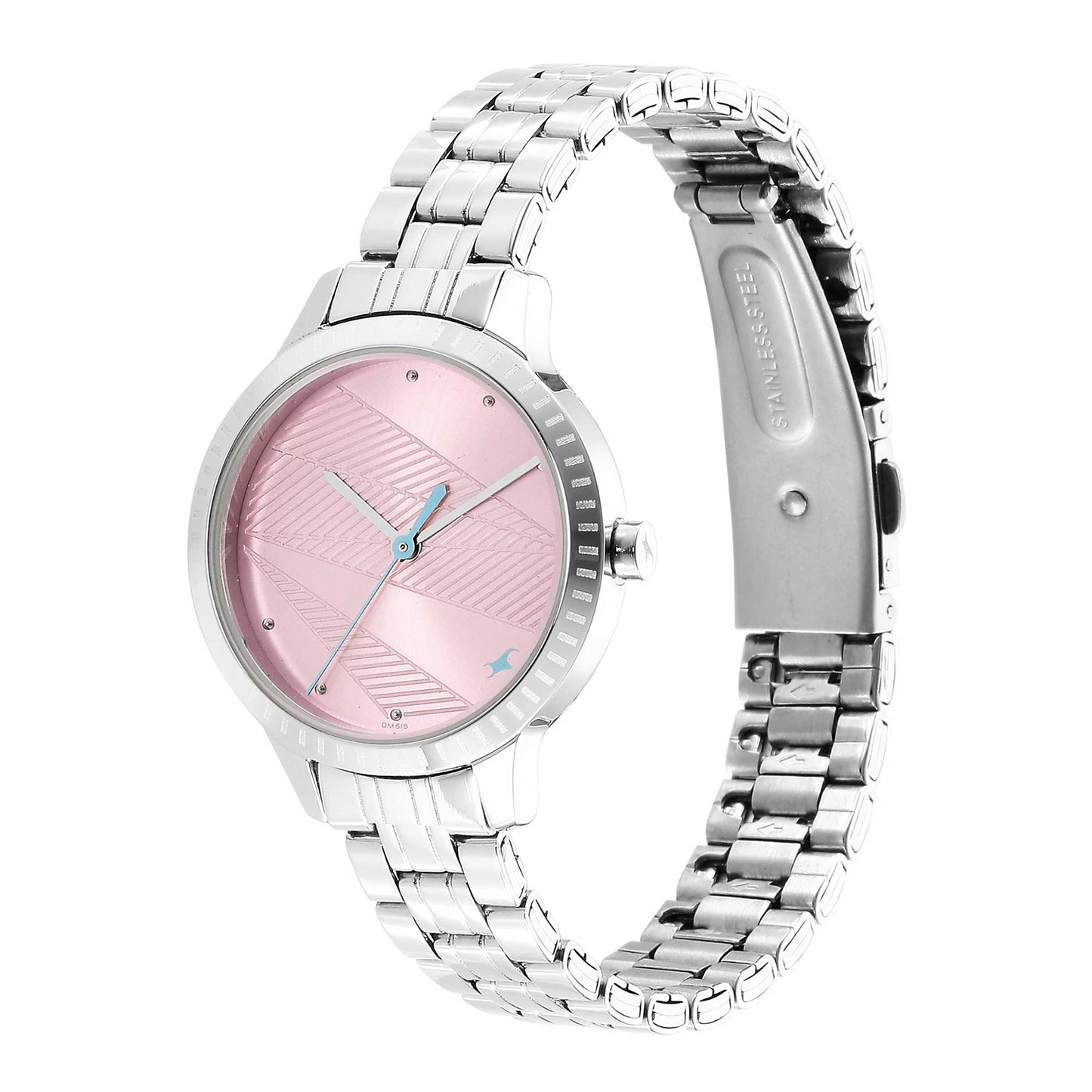 Fastrack Stunners Quartz Alog Pink Dial Metal Strap Watch for Girls