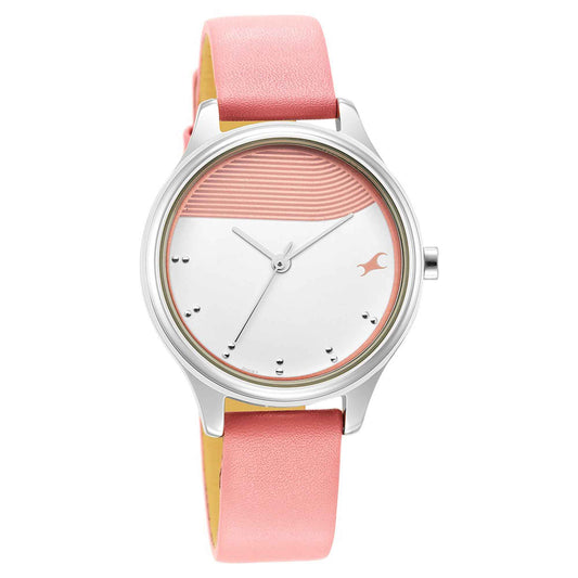 Fastrack Stunners Quartz Analog Pink Dial Leather Strap Watch for Girls