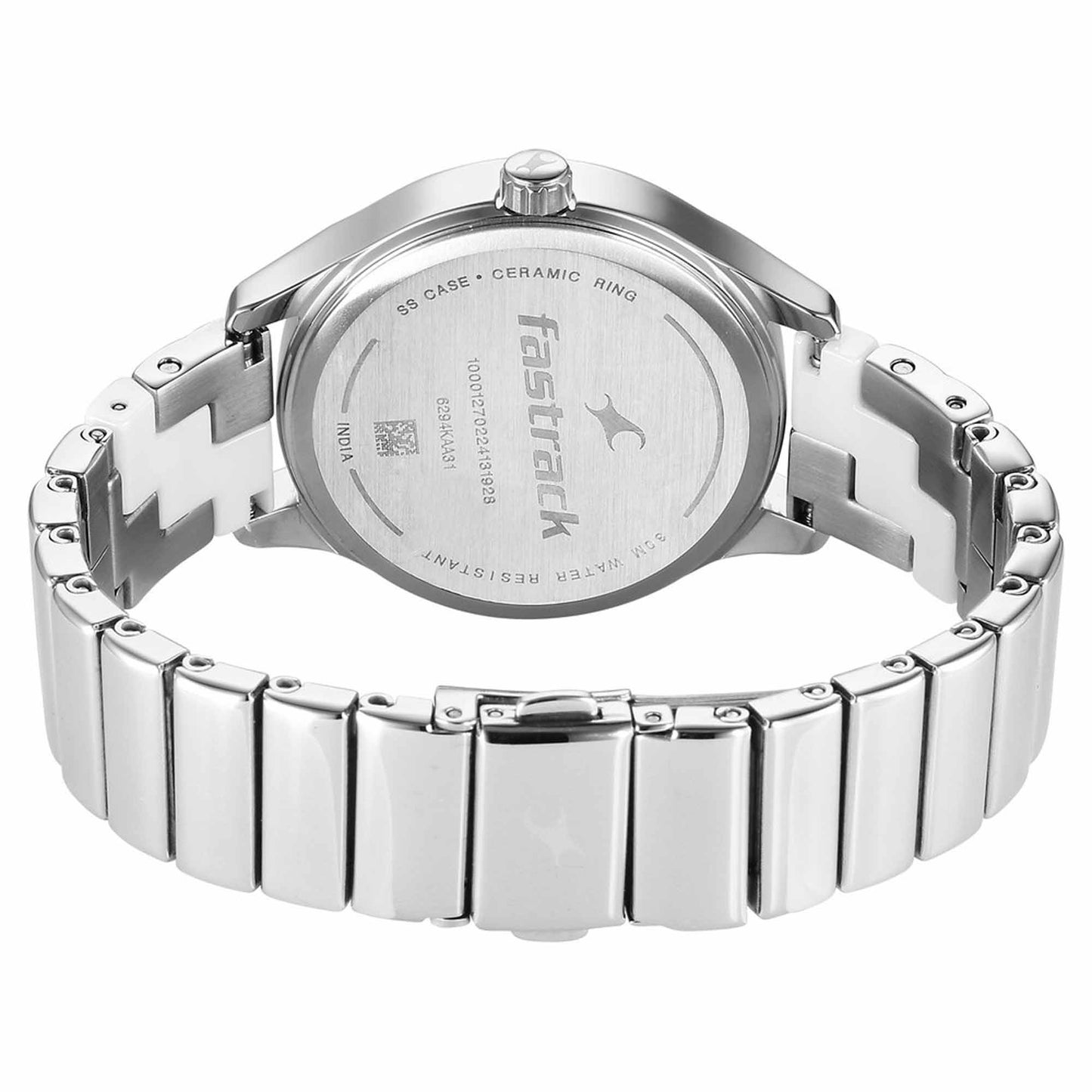 Fastrack Silver Dial Steel & Ceramic Strap Multifunction Watch for Women
