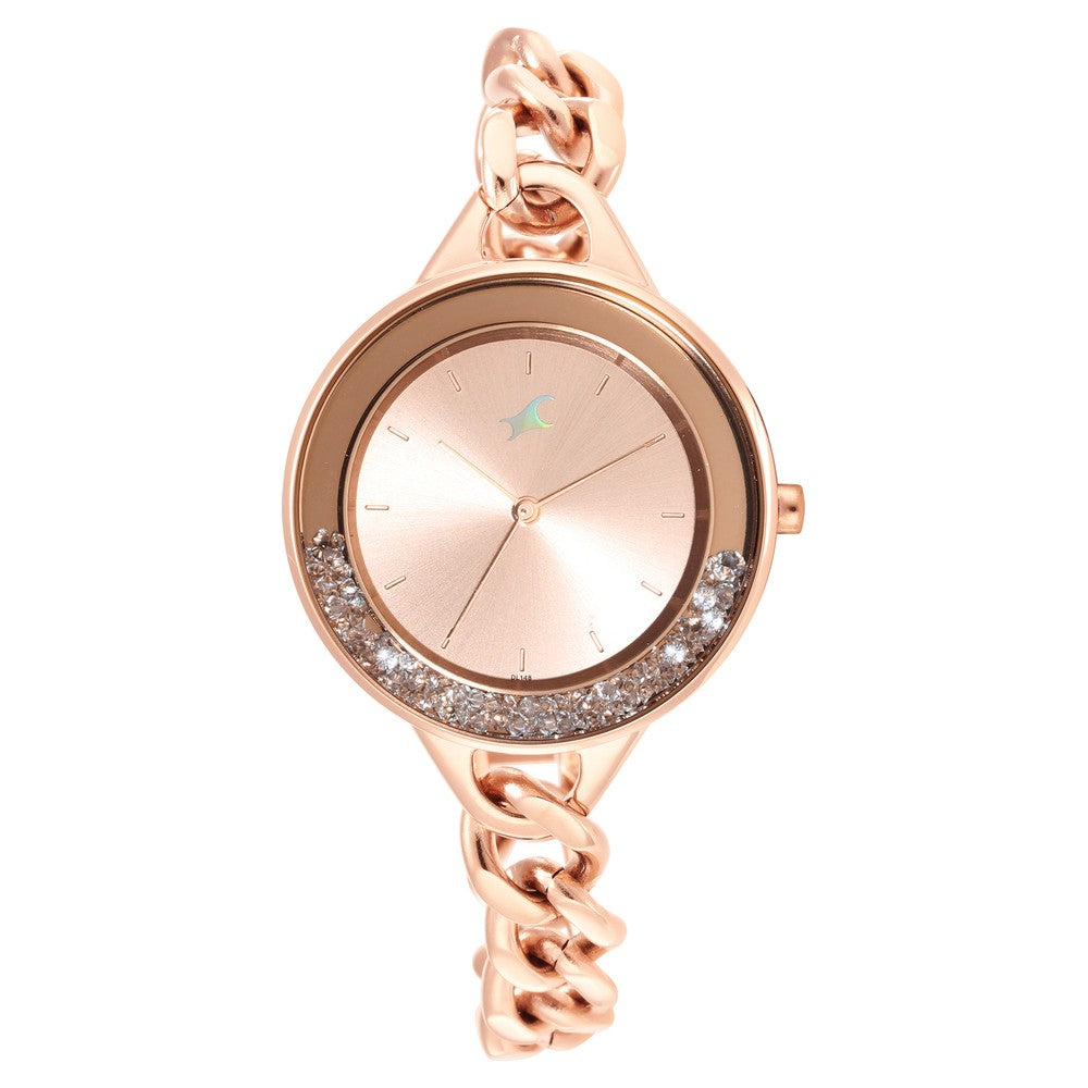 Fastrack Glitch Quartz Analog Rose Gold Dial Metal Strap Watch for Girls