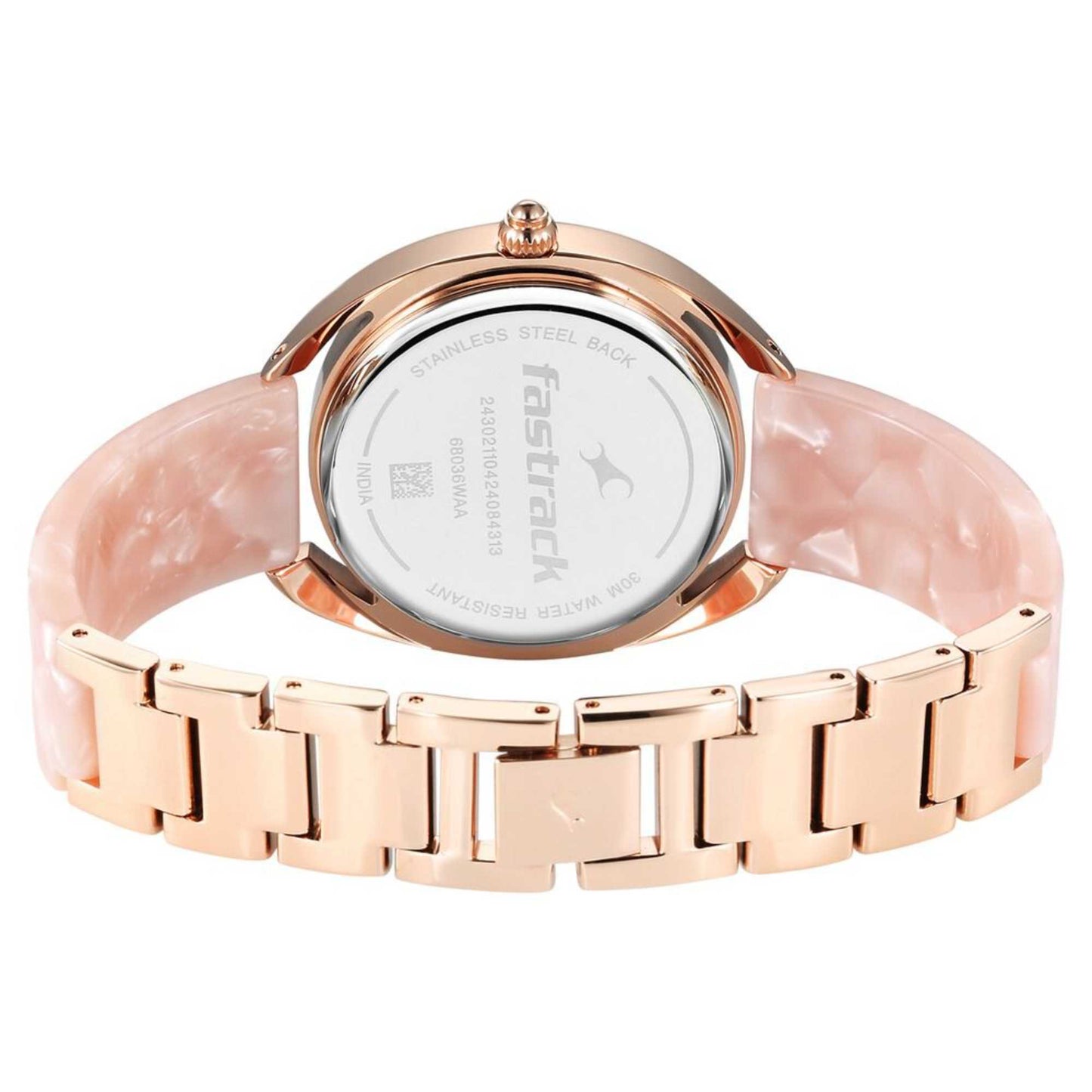 Fastrack Younique Quartz Analog Pink Color Mother Of Pearl Dial Acetate And Metal Strap Watch For Girls
