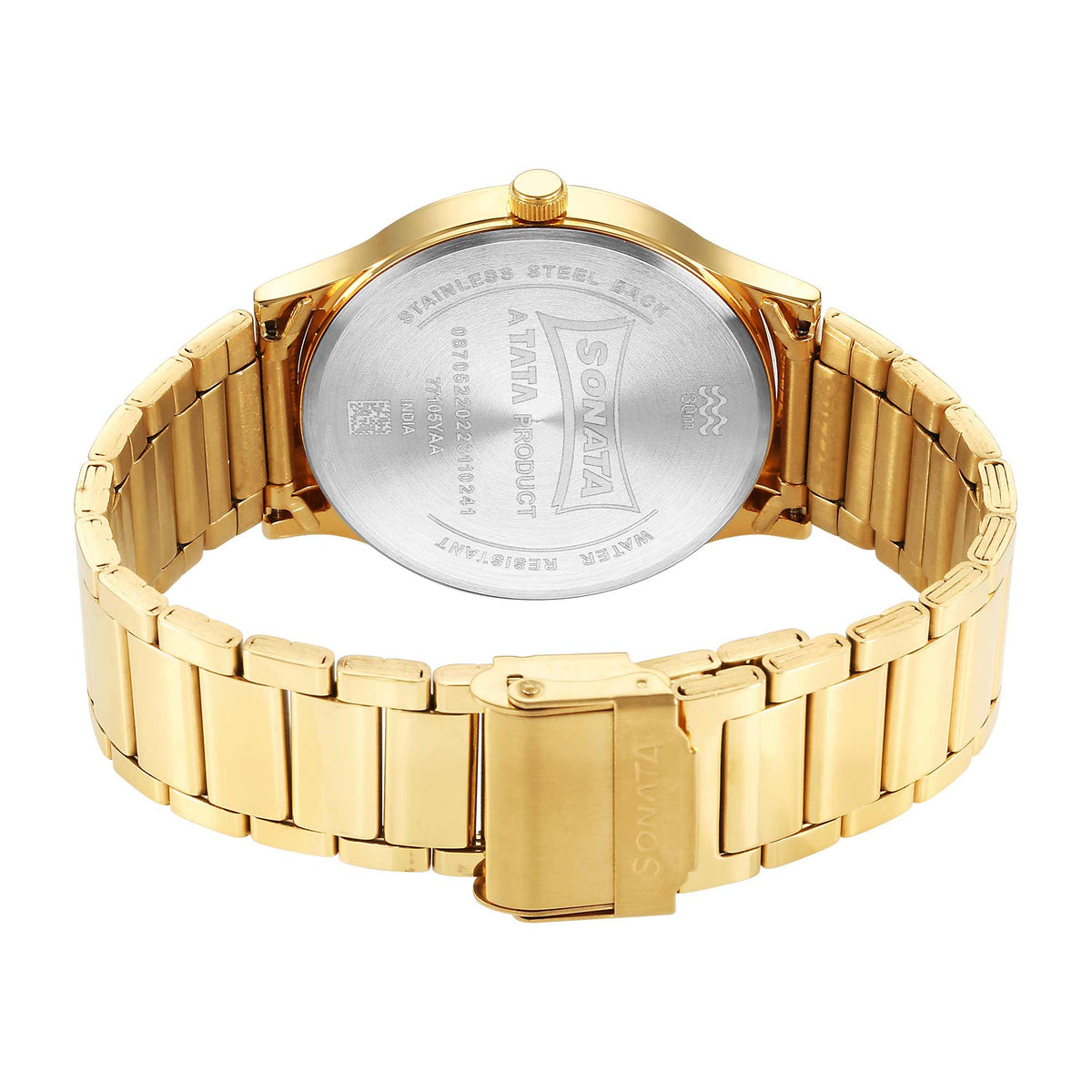Sonata Silver Dial Gold Stainless Steel Strap Analog Watch for Men