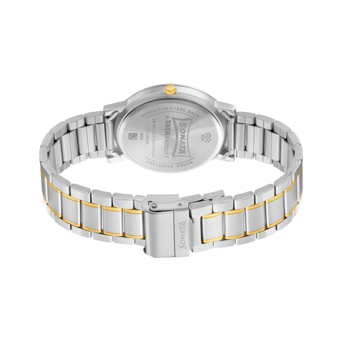 Sonata Champagne Dial Two Toned Stainless Steel Strap Analog Watch for Men