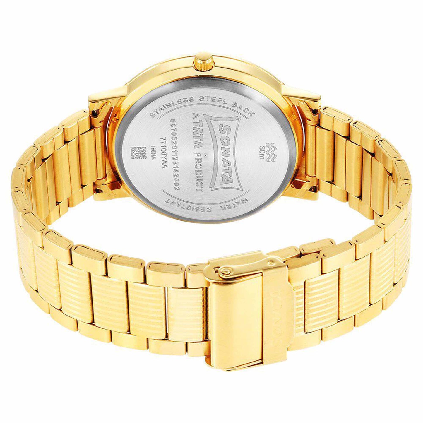 Sonata Fashion Blue Dial Gold Metal Strap Analog Watch for Men
