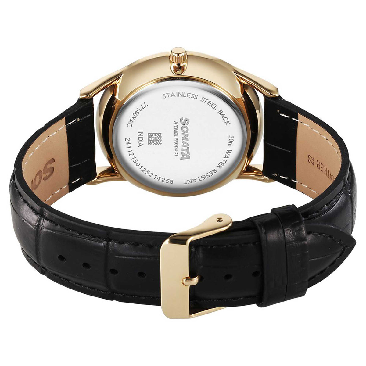 Sonata Maroon Dial Black Leather Strap Analog Watch for Men