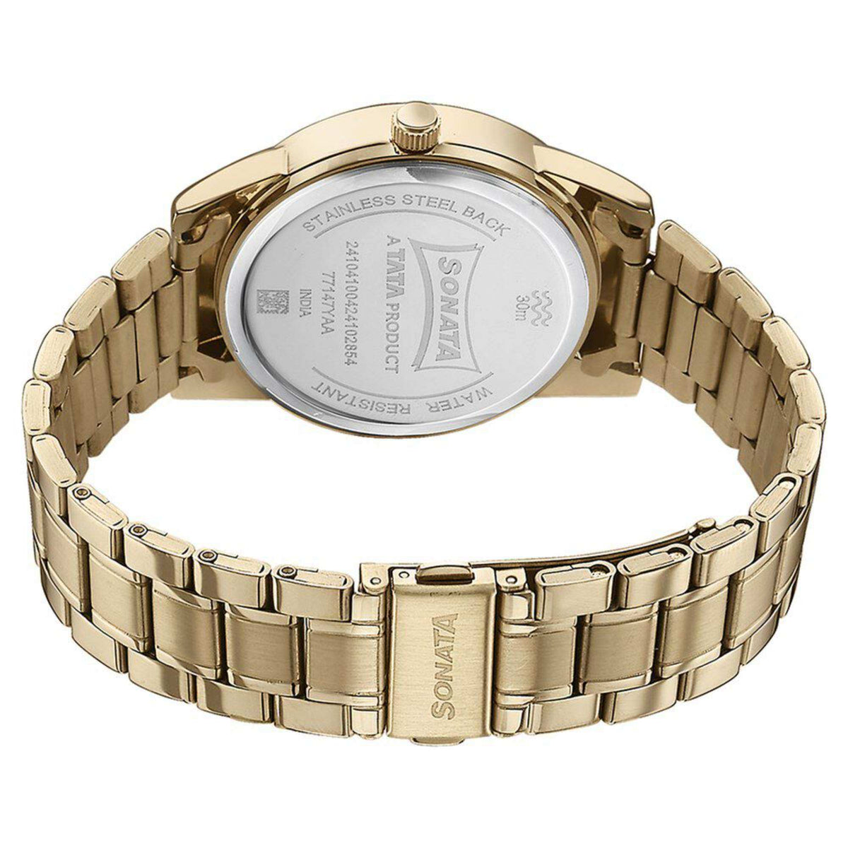 Sonata Green Dial Gold Stainless Steel Strap Analog with Date and Day Watch for Men