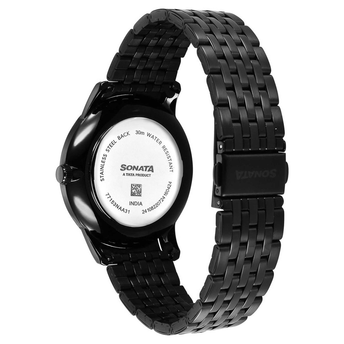 Sonata Black Dial Stainless Steel Strap Analog with Date Watch for Men
