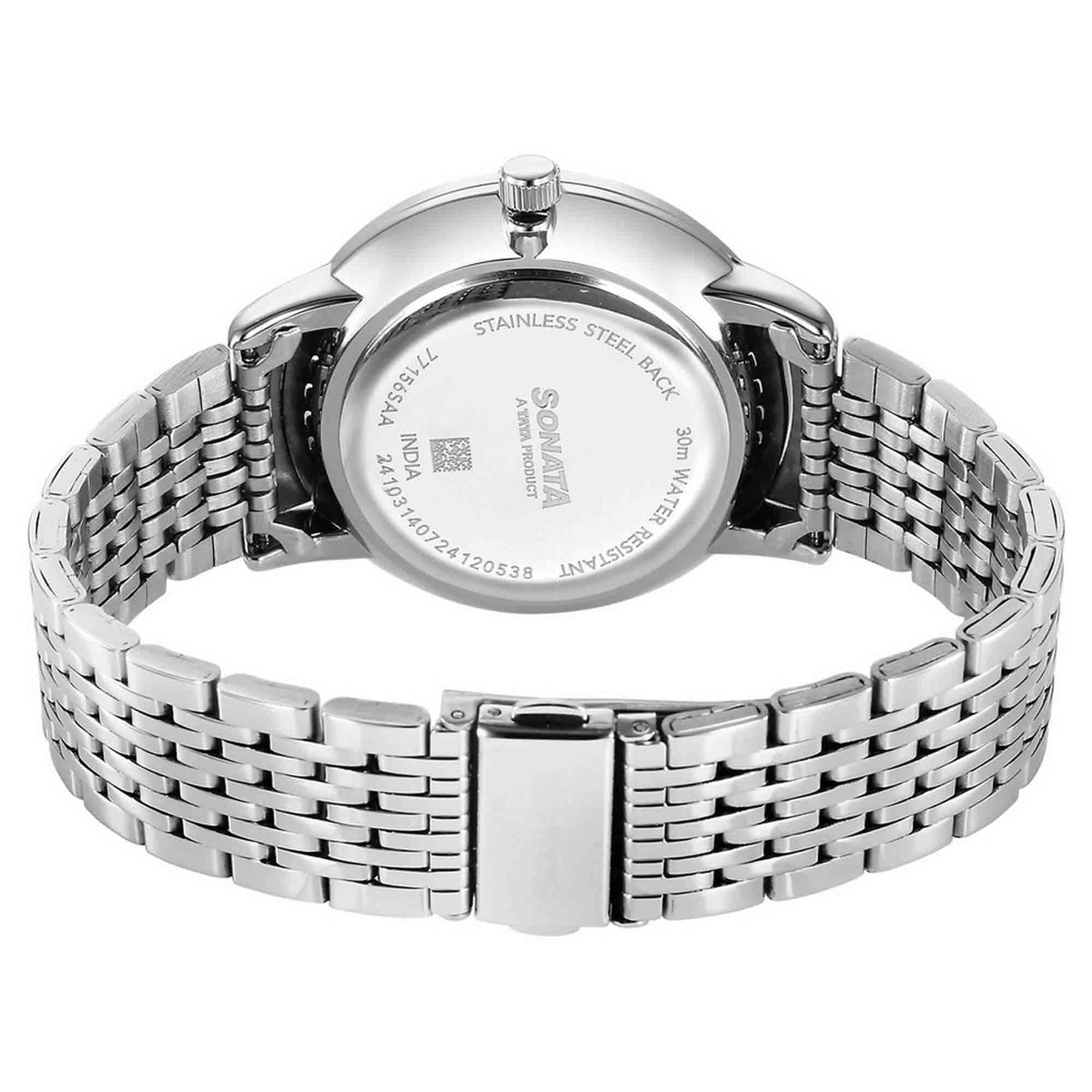 Sonata Blue Dial Silver Stainless Steel Strap Analog Watch for Men