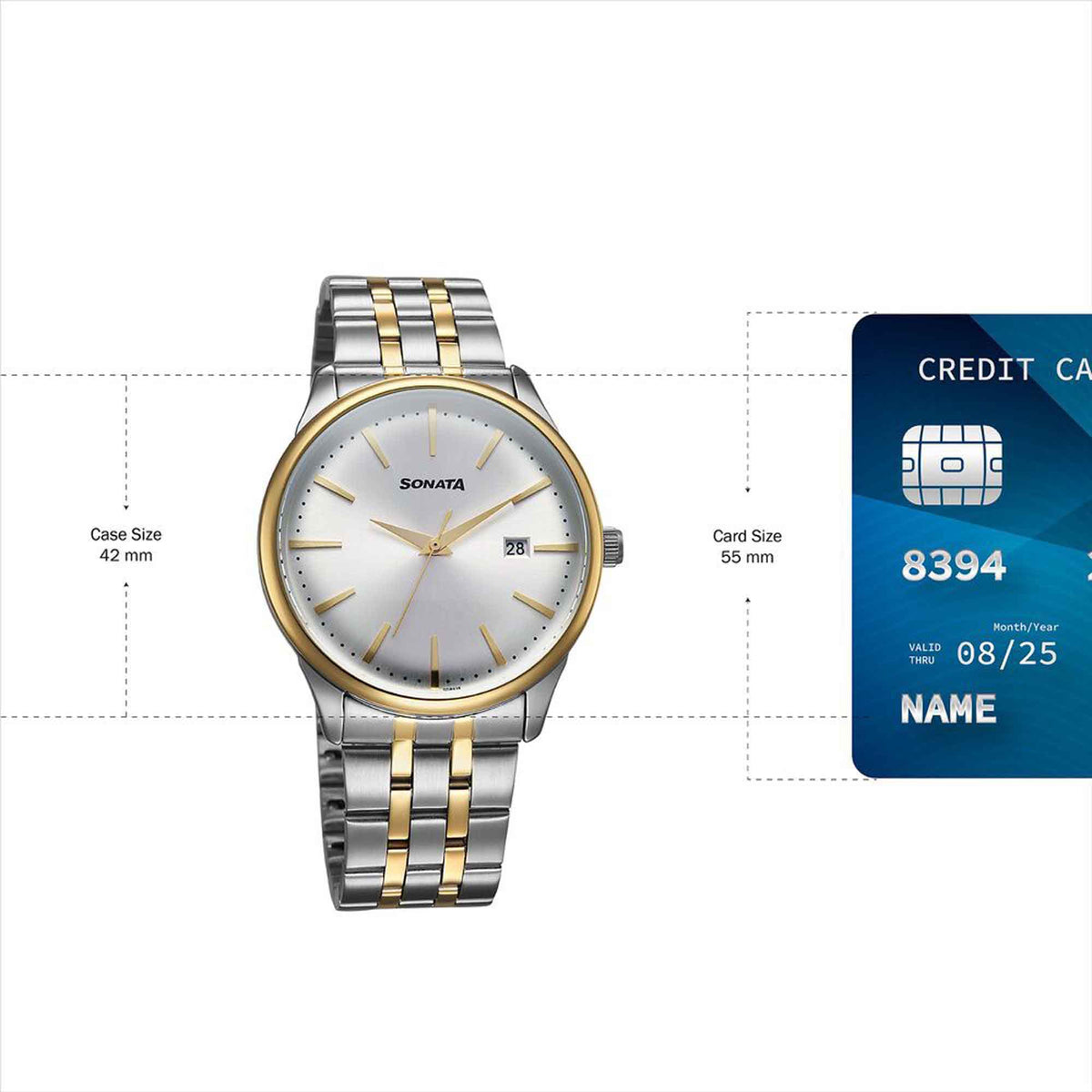 Sonata Silver Dial Two Toned Metal Strap Analog with Date Watch for Men