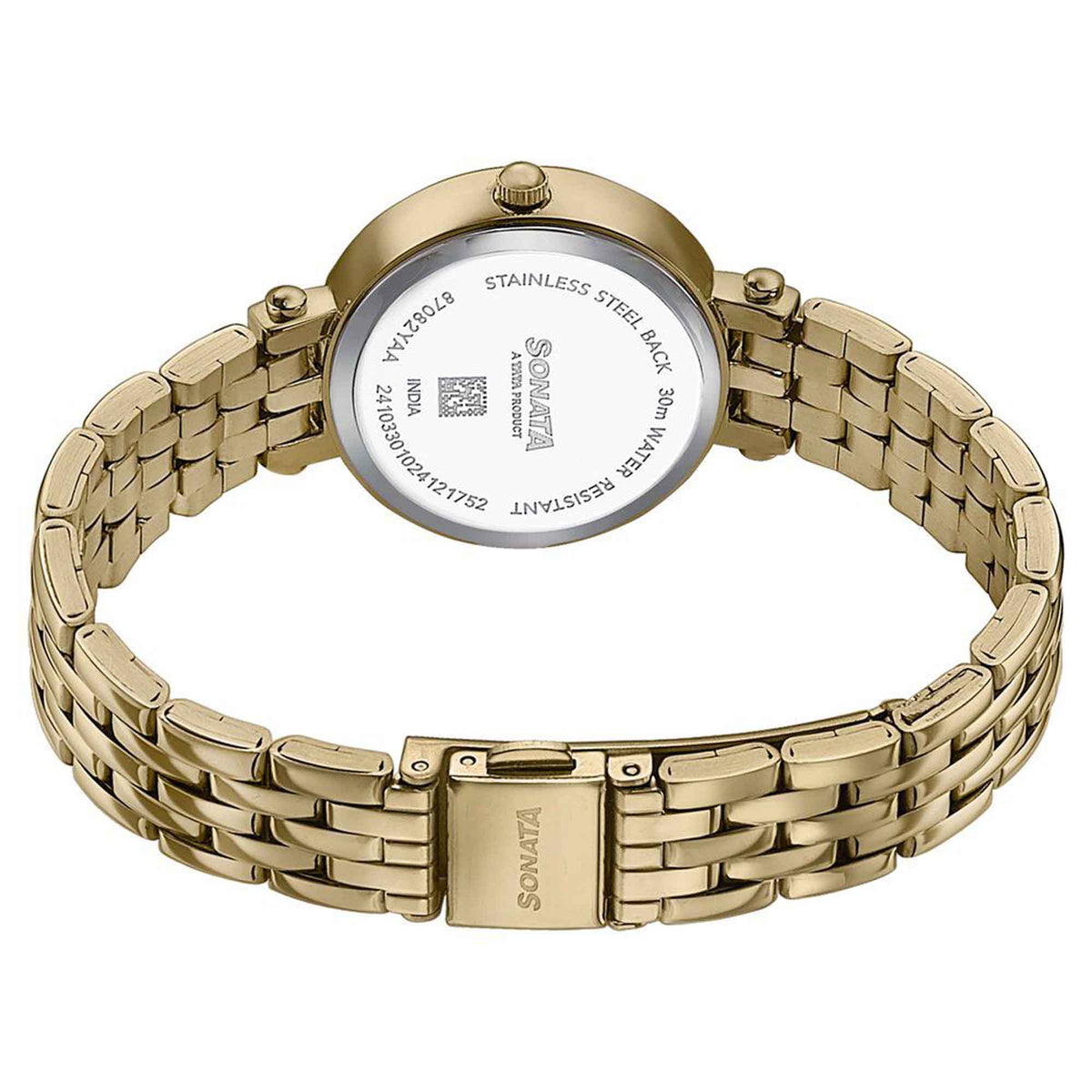 Sonata Off White Dial Gold Stainless Steel Strap Analog Watch for Women