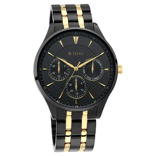 Titan Regalia Opulent Black Dial Multifunction Stainless Steel Strap watch for Men