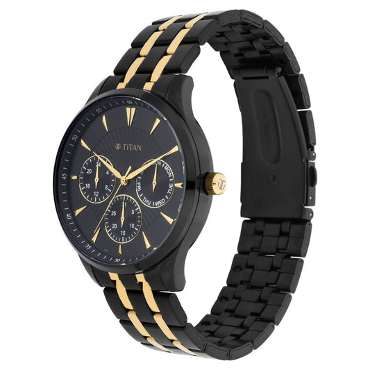 Titan Regalia Opulent Black Dial Multifunction Stainless Steel Strap watch for Men