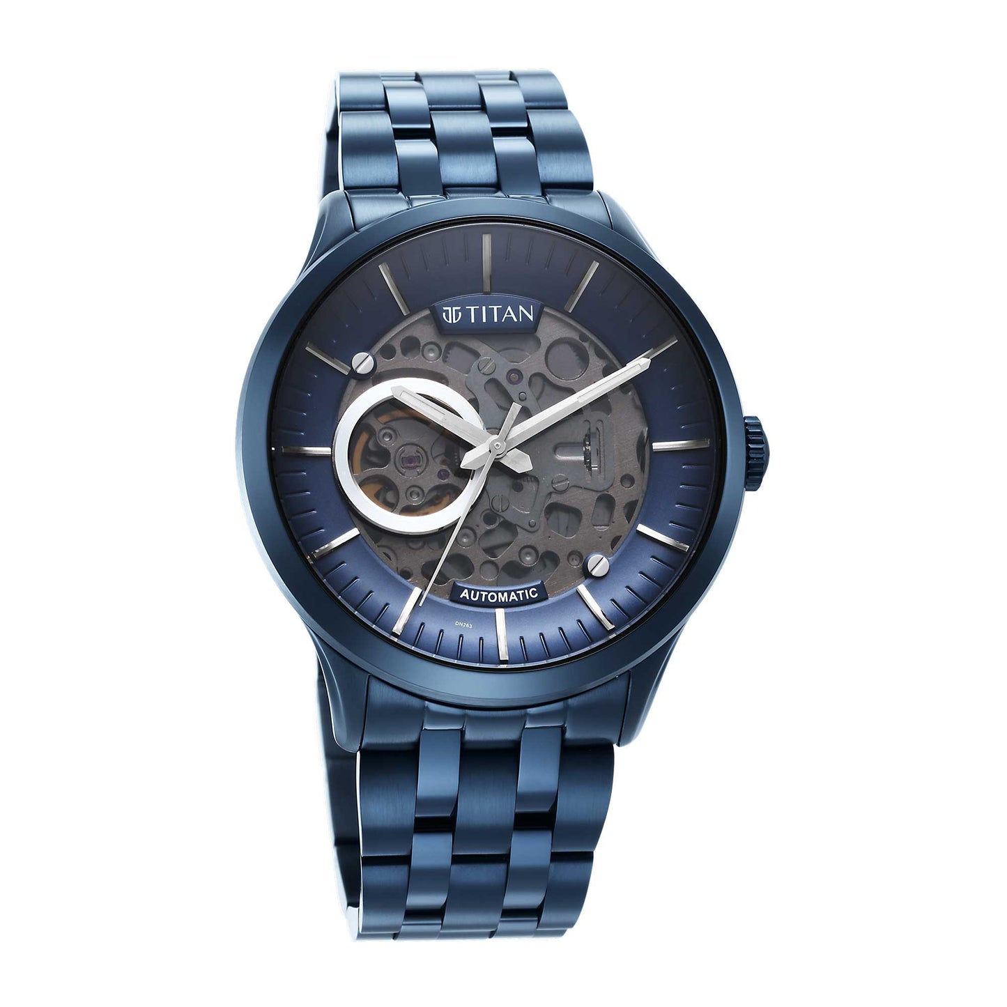 Metal Mechanicals Blue Dial Stainless Steel Strap Watch for Men 90140QM03
