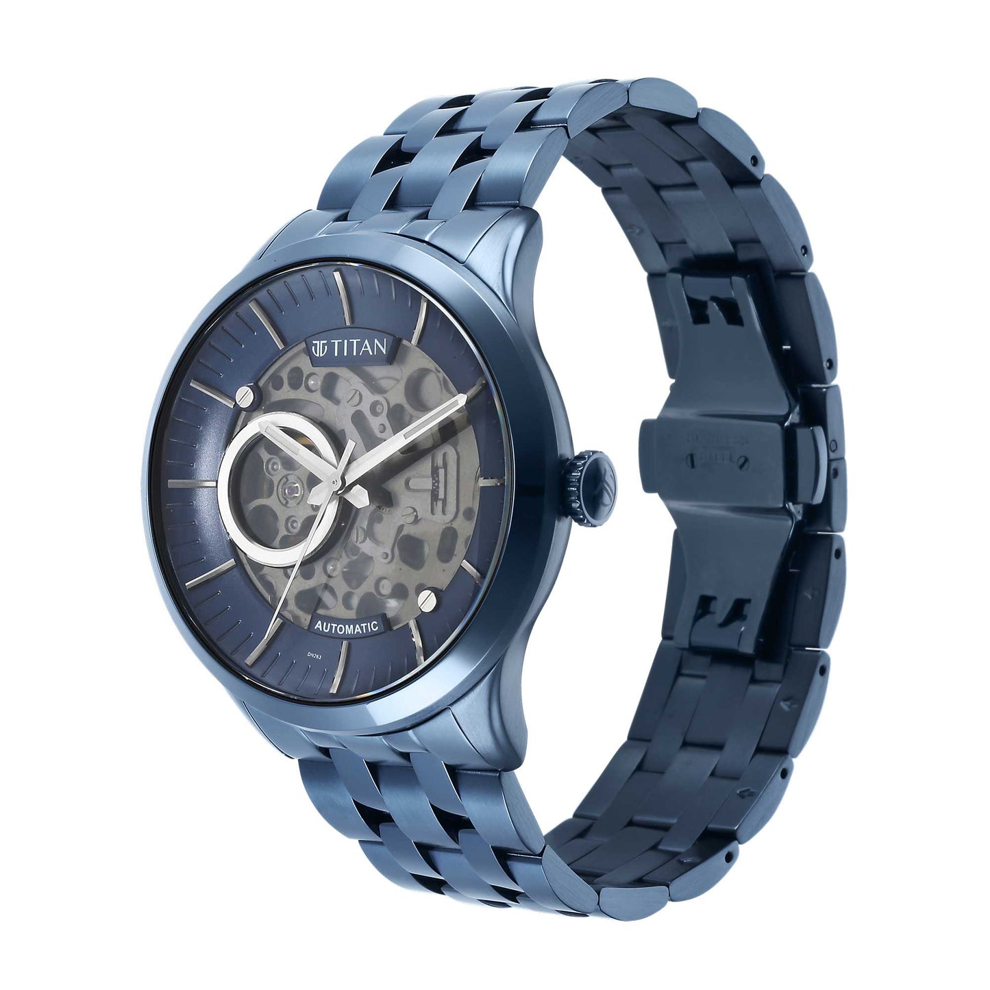 Metal Mechanicals Blue Dial Stainless Steel Strap Watch for Men 90140QM03