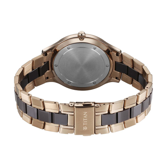 Titan Slim Ceramic Fusion Quartz Analog with Date Grey Dial Stainless Steel Strap Watch For Men