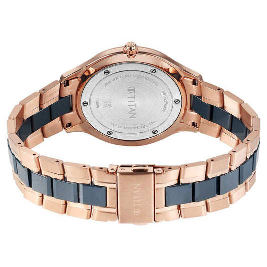 Titan Slim Ceramic Fusion Quartz Analog with Date Blue Dial Stainless Steel Strap Watch For Men