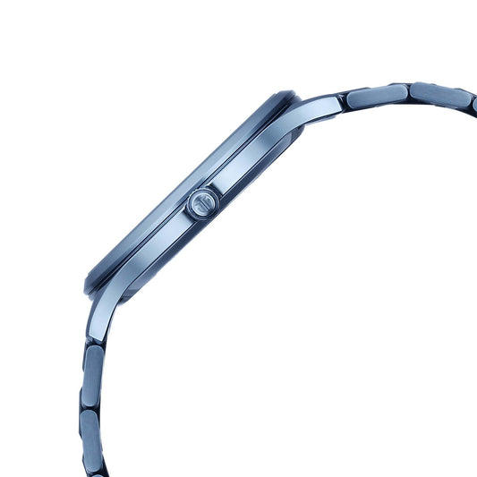 Titan Slim Ceramic Fusion Quartz Analog with Date Blue Dial Stainless Steel Strap Watch For Men