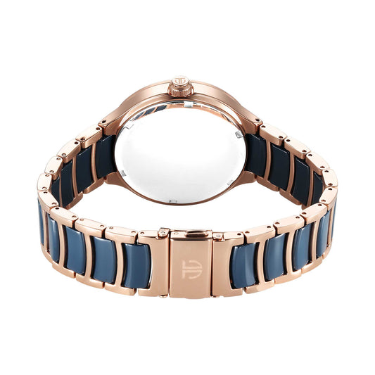 Titan Ceramic Fusion Quartz Multifunction Blue Dial With Two Toned Color Stainless Steel Strap Watch For Men