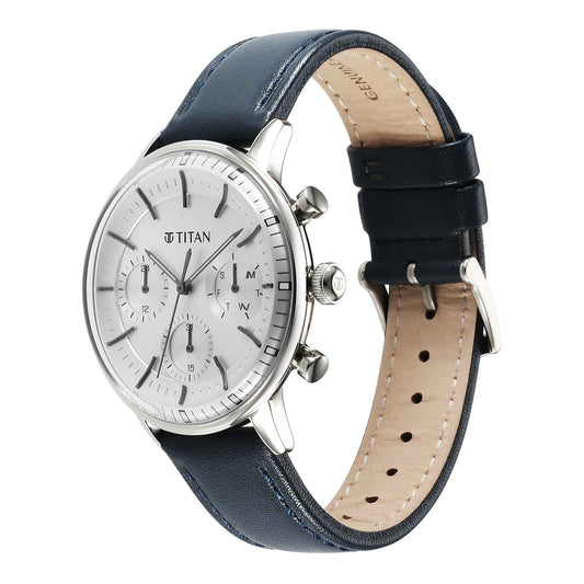 Titan Light Leathers Quartz Multifunction Black Dial Stainless Steel Strap Watch for Men