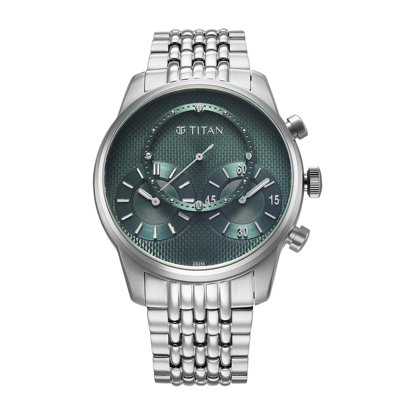 Titan Micromotors Analog with Independent Hour, Minute and 2nd Sub-Dial Green Dial Stainless Steel Strap Watch for Men 90179SM01