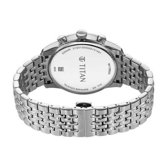 Titan Micromotors Analog with Independent Hour, Minute and 2nd Sub-Dial Green Dial Stainless Steel Strap Watch for Men 90179SM01