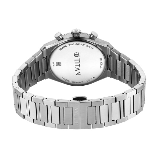 Titan Micromotors Analog with Retrograde Day and Date and Blue Dial Stainless Steel Strap Watch for Men 90180SM01