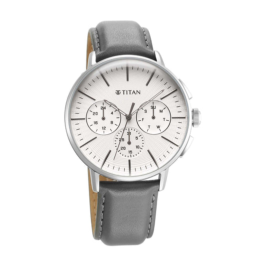 Titan Light leathers Multifunction Silver Dial Leather Strap Watch For Men