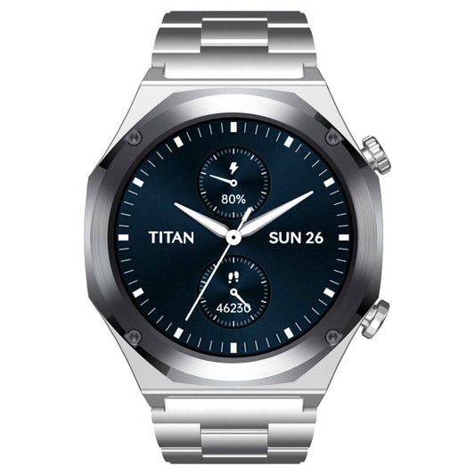 Titan Maestro Premium Metal Smartwatch with All SS construction, SingleSync BT Calling, Functional Crown (90208KM01)