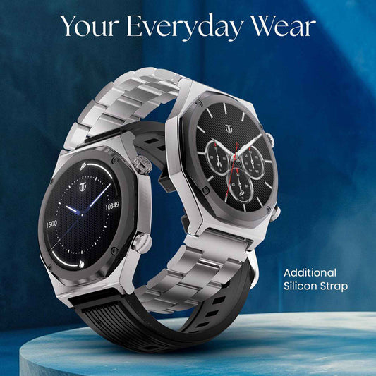 Titan Maestro Premium Metal Smartwatch with All SS construction, SingleSync BT Calling, Functional Crown
