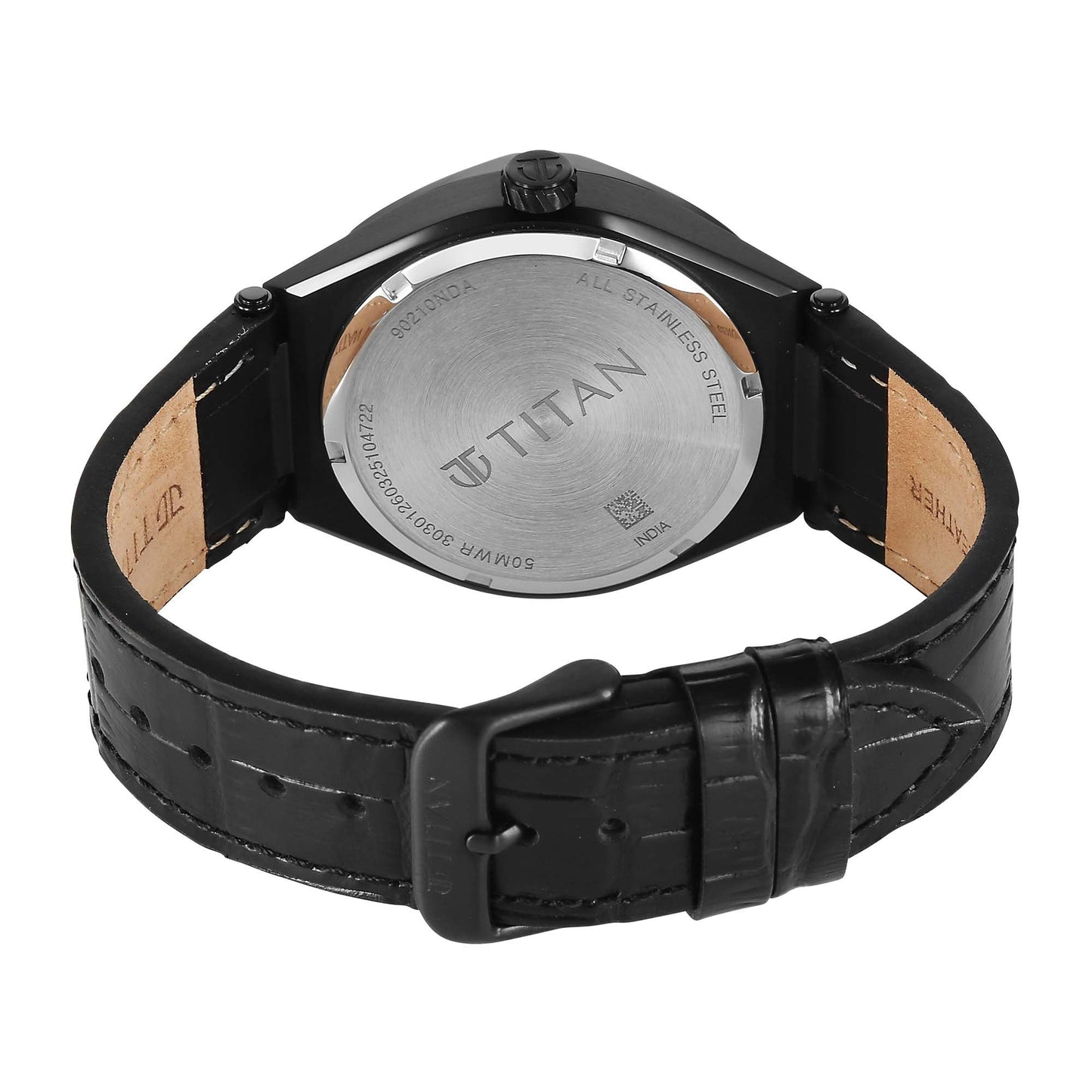 Titan Contour Analog with Small Second and Black Dial Black Leather Strap Watch for Men 90210NL01