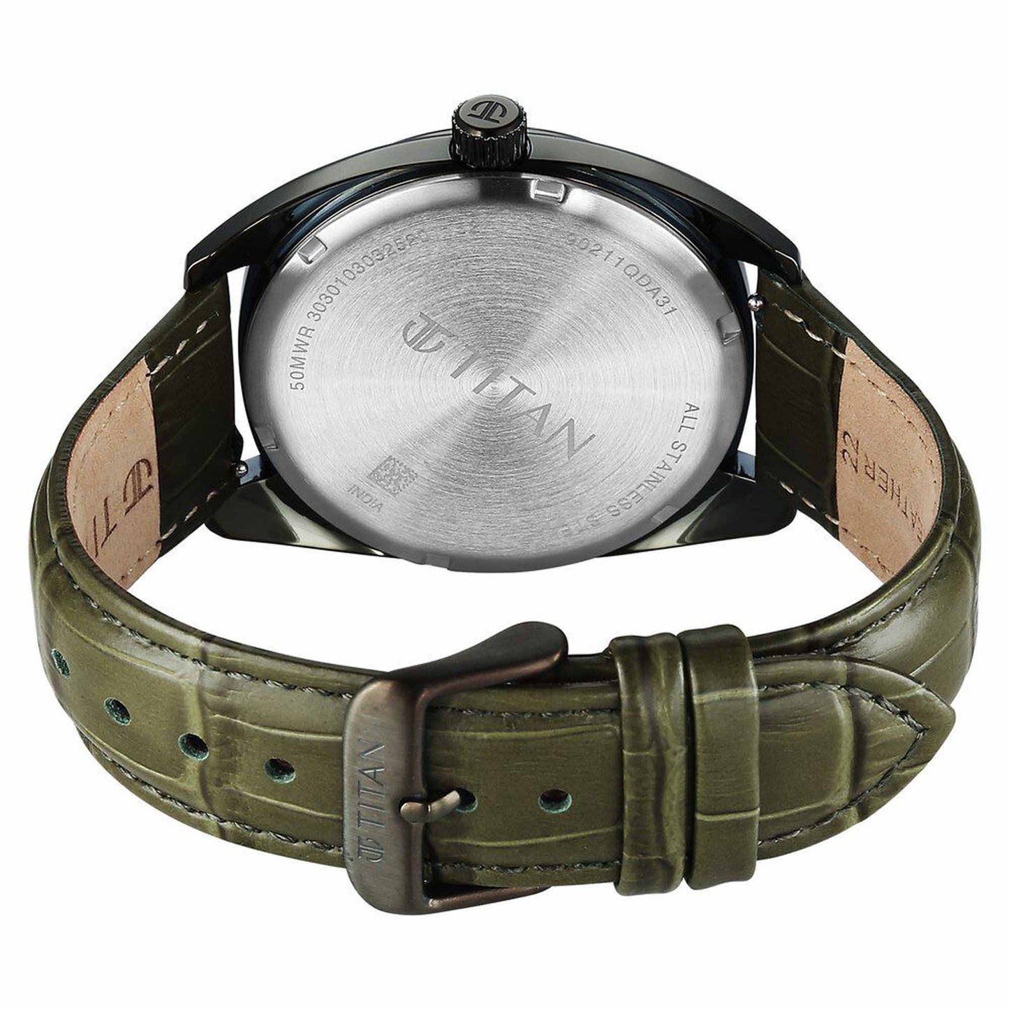 Titan Tonneau Analog with Date and Green Dial Green Leather Strap Watch for Men