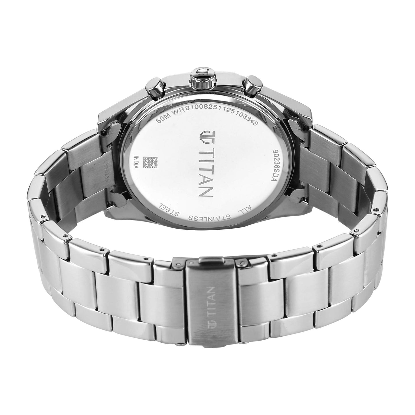 Titan Fashion Sport Blue Round Dial Silver Stainless Steel Strap Multifunction Analog Watch for Men