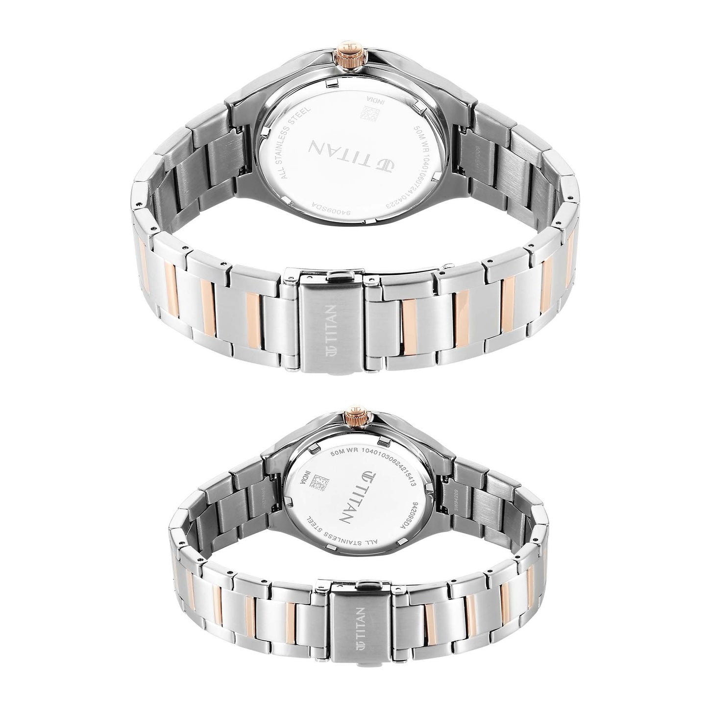Titan Bandhan Silver Dial Two Toned Stainless Steel Analog with Sun Moon Phase Watch for Couple