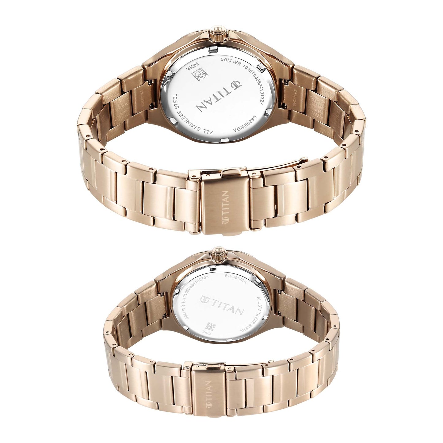 Titan Bandhan Quartz Analog Silver Dial Pink Stainless Steel Strap Watch For Couple