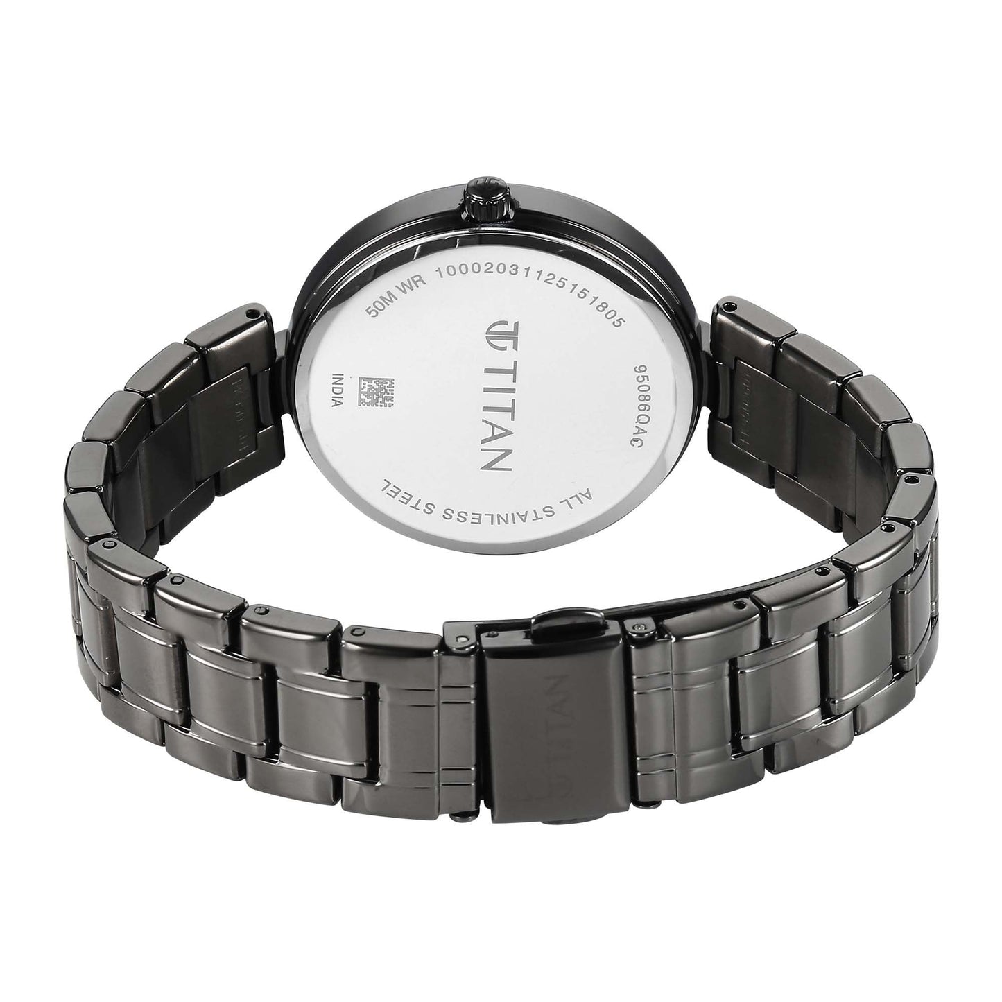 Titan Blue Dial Grey Stainless Steel Strap Analog with Moon Phase Watch For Women