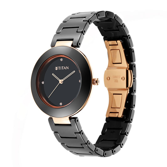 Purple Ceramics Black Dial Ceramic Strap Watch for Women (95189KC02)