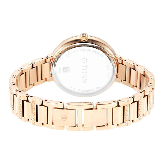 Glitz Rose Gold Dial Stainless Steel Strap Watch for Women