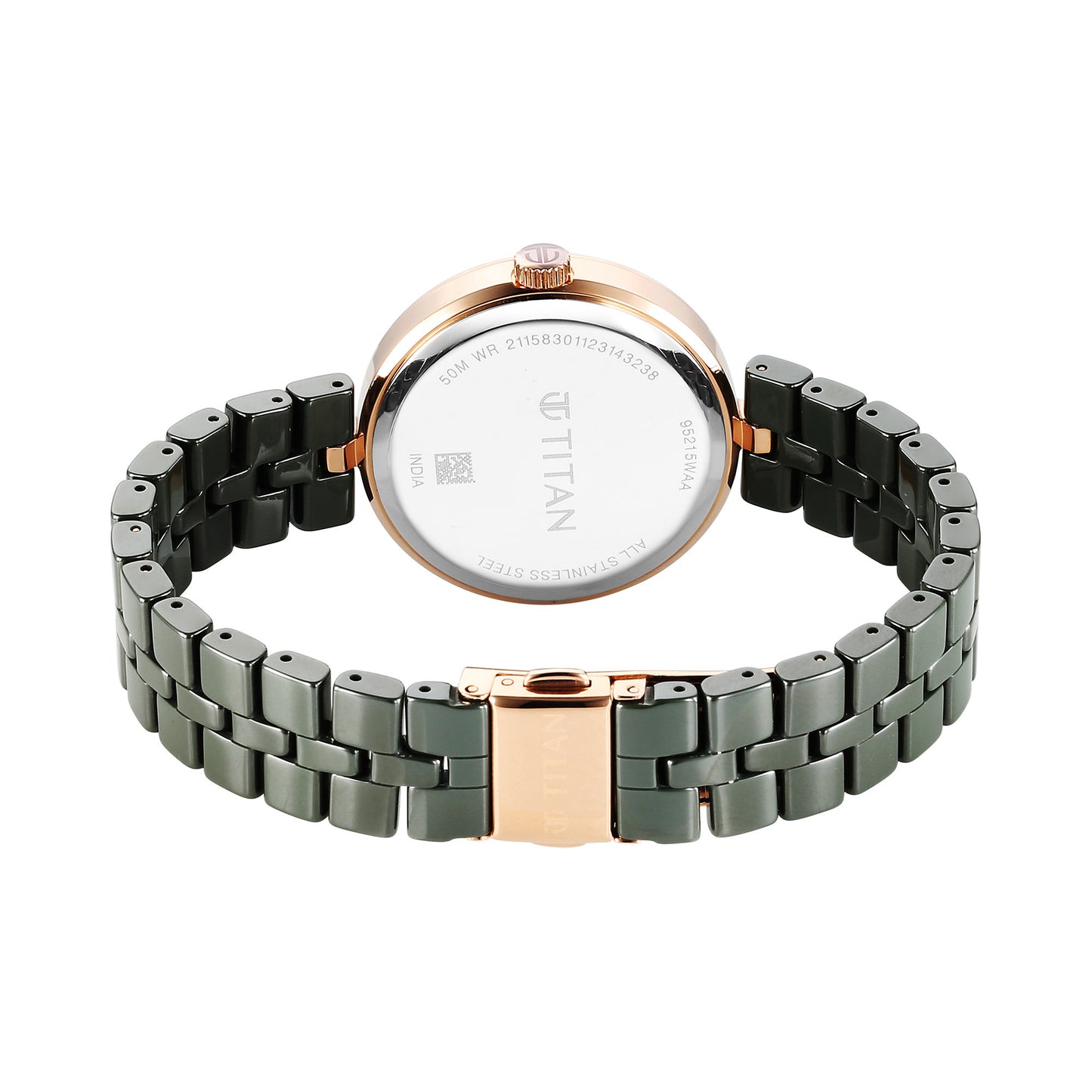 Titan Purple Ceramics Quartz Alog Mother of Pearl Dial Green Ceramic Strap Watch For Women (95215KC04)