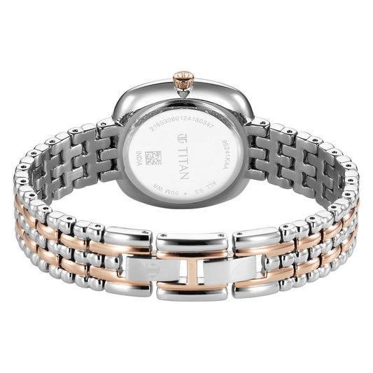 Titan Aura Quartz Alog White Mother Of Pearl Dial Rose Gold and Silver Stainless Steel Strap Watch for Women