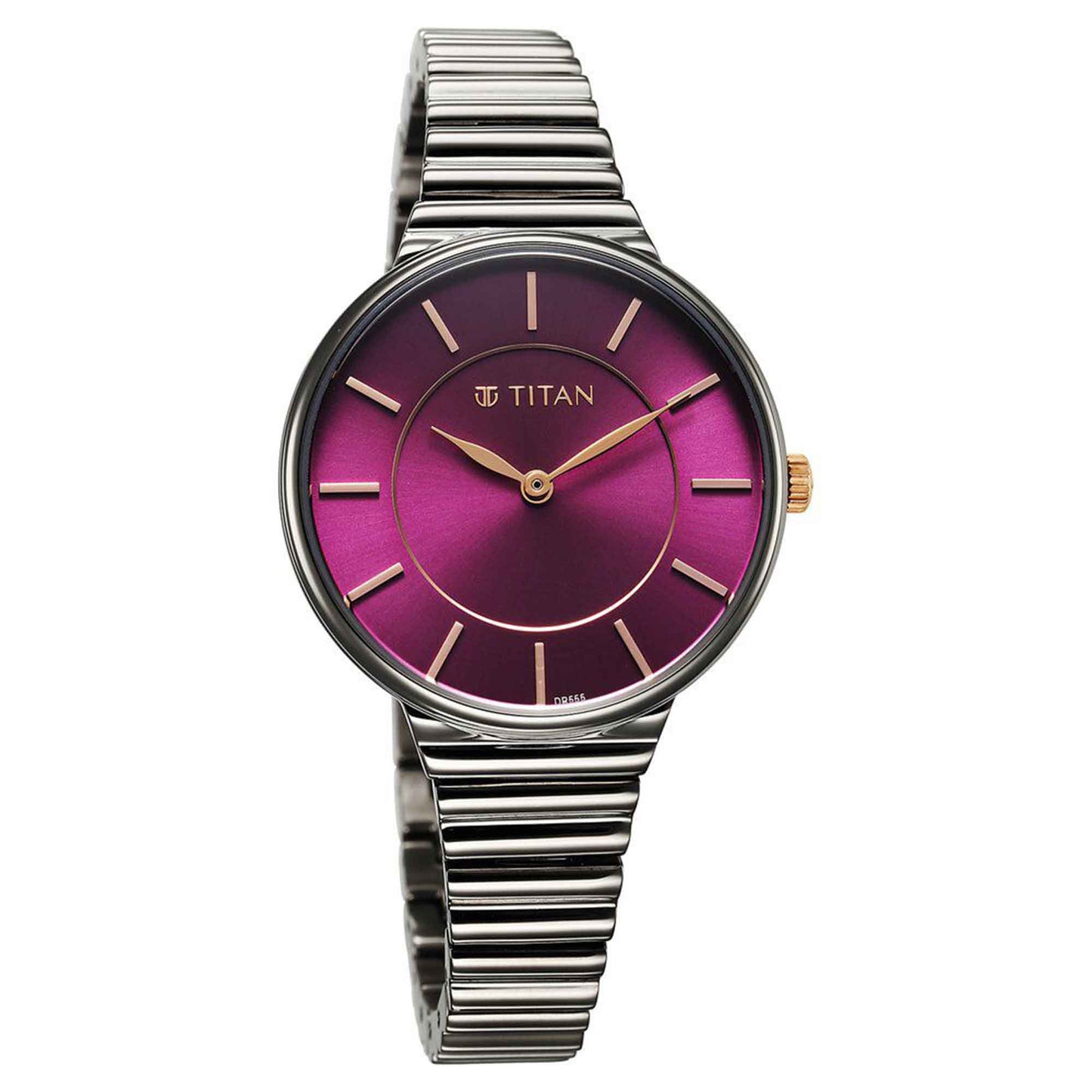 Titan Aura Quartz Alog Purple Dial Stainless Steel Strap Watch for Women (95245KM01)