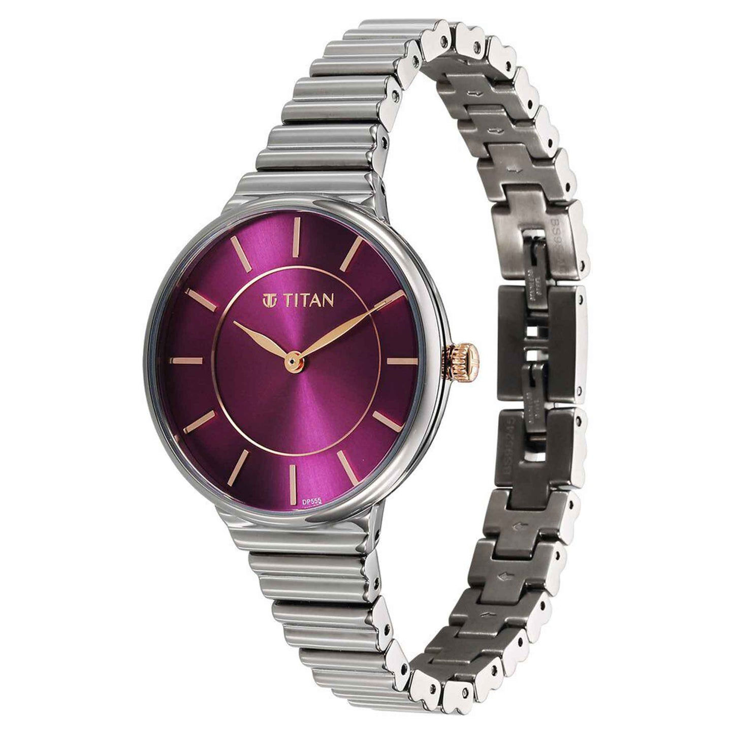 Titan Aura Quartz Alog Purple Dial Stainless Steel Strap Watch for Women (95245KM01)